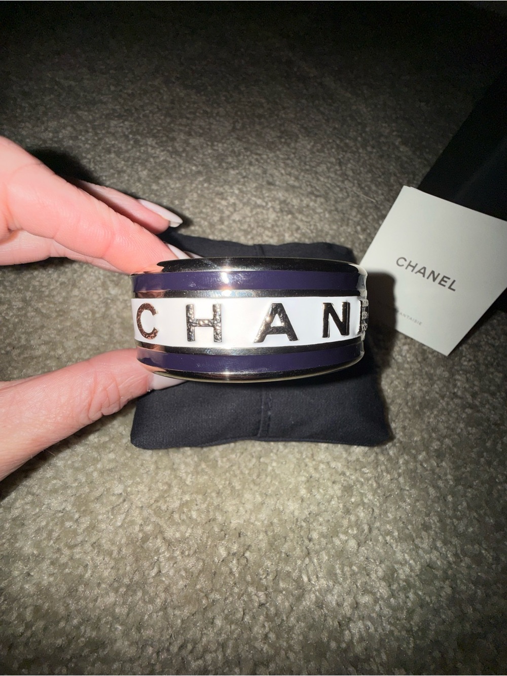 CHANEL AUTHENTIC Black, White & Gold Logo Enamel Cuff Bracelet “NEW” - Picture 4 of 9